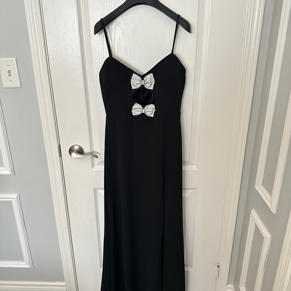 New, Elegant Black Evening Gown with Silver Bow Accents from Ever New.